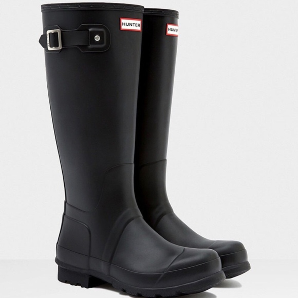 Matte black hunter boots
